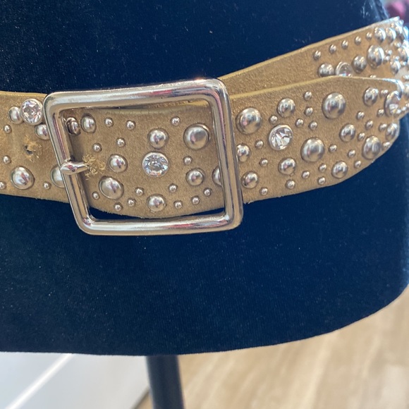 Express Accessories - Express Genuine leather Tan colored Rhinestones & Silver Studded Belt